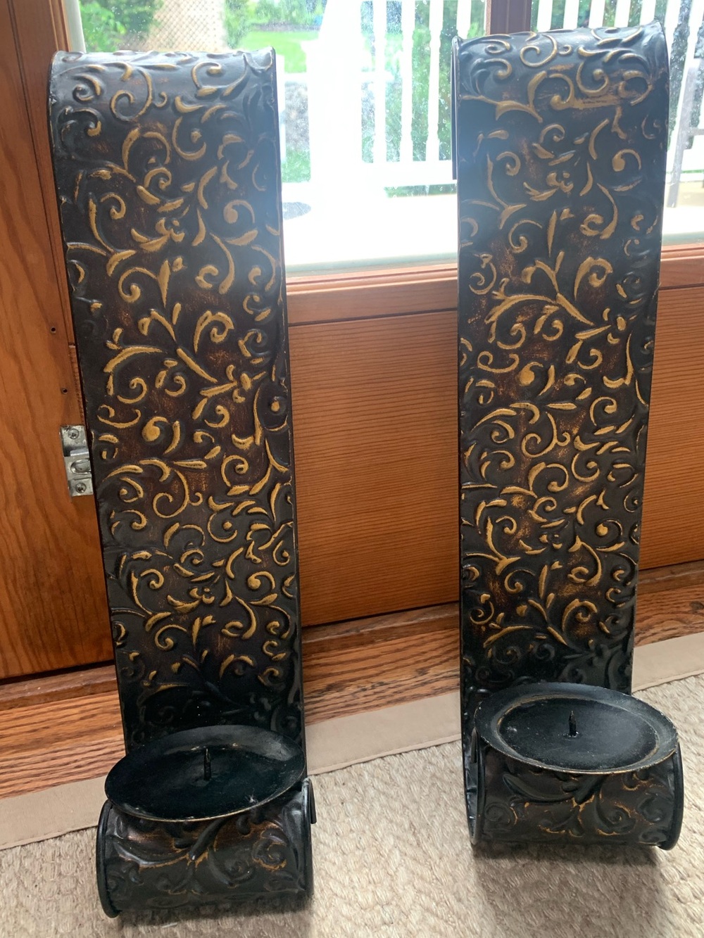 Kirklands Black and Gold Ornate Wall Candle Sconces - Pair